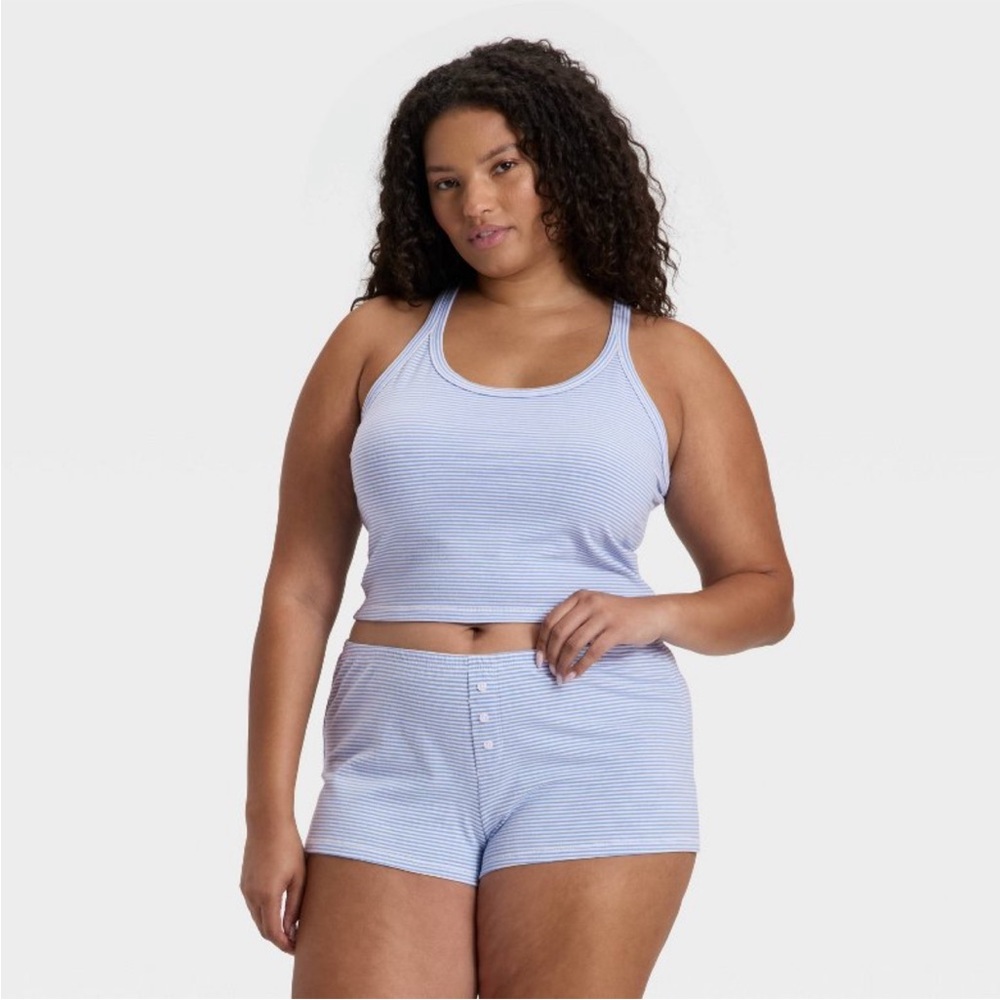 NWT Light Blue stripe Tank & Short Sleep Set